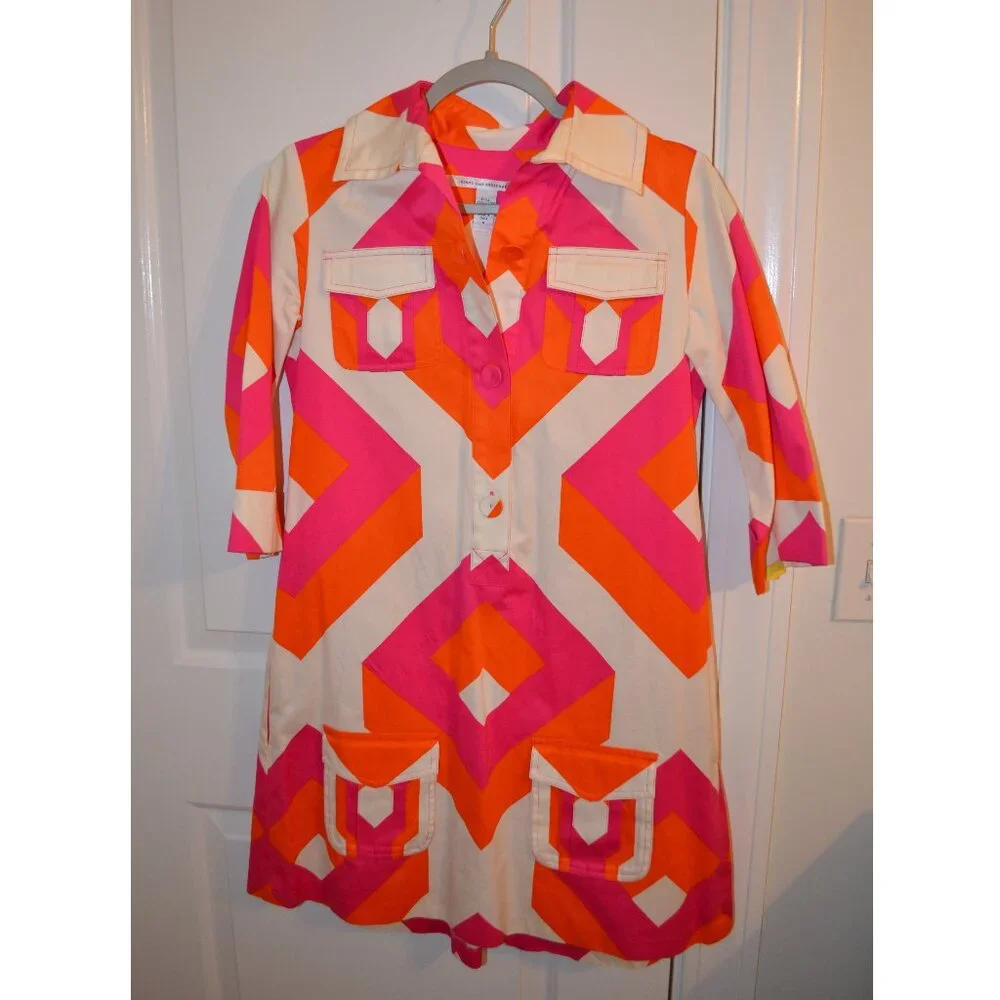 Diane von Furstenberg pink/white/orange geometric print dress - Picture 3 of 3